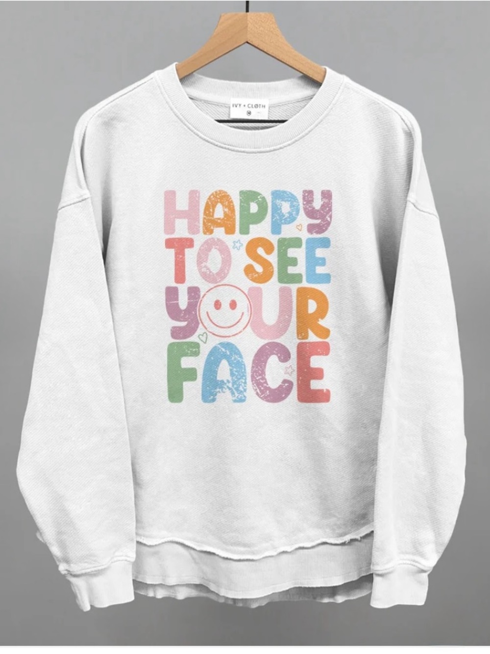 Ivy + Cloth White “Happy To See Your Face” Thermal Cozy Oversized Sweatshirt, S